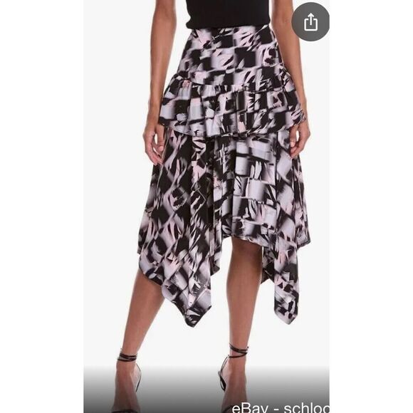 Jason Wu Abstract Print White Pink Black Silk Handkerchief Hem Skirt NWT Size 12 - Picture 1 of 7